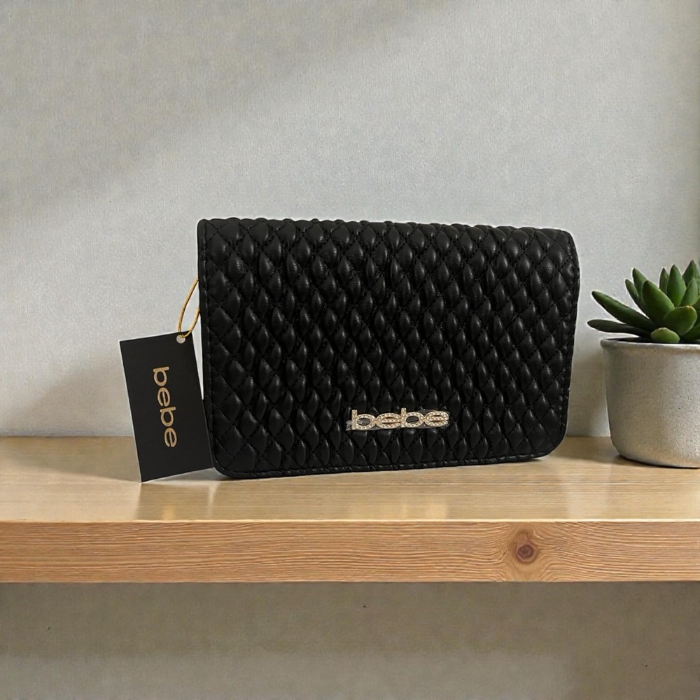 bebe Black Quilted Clutch NWT
